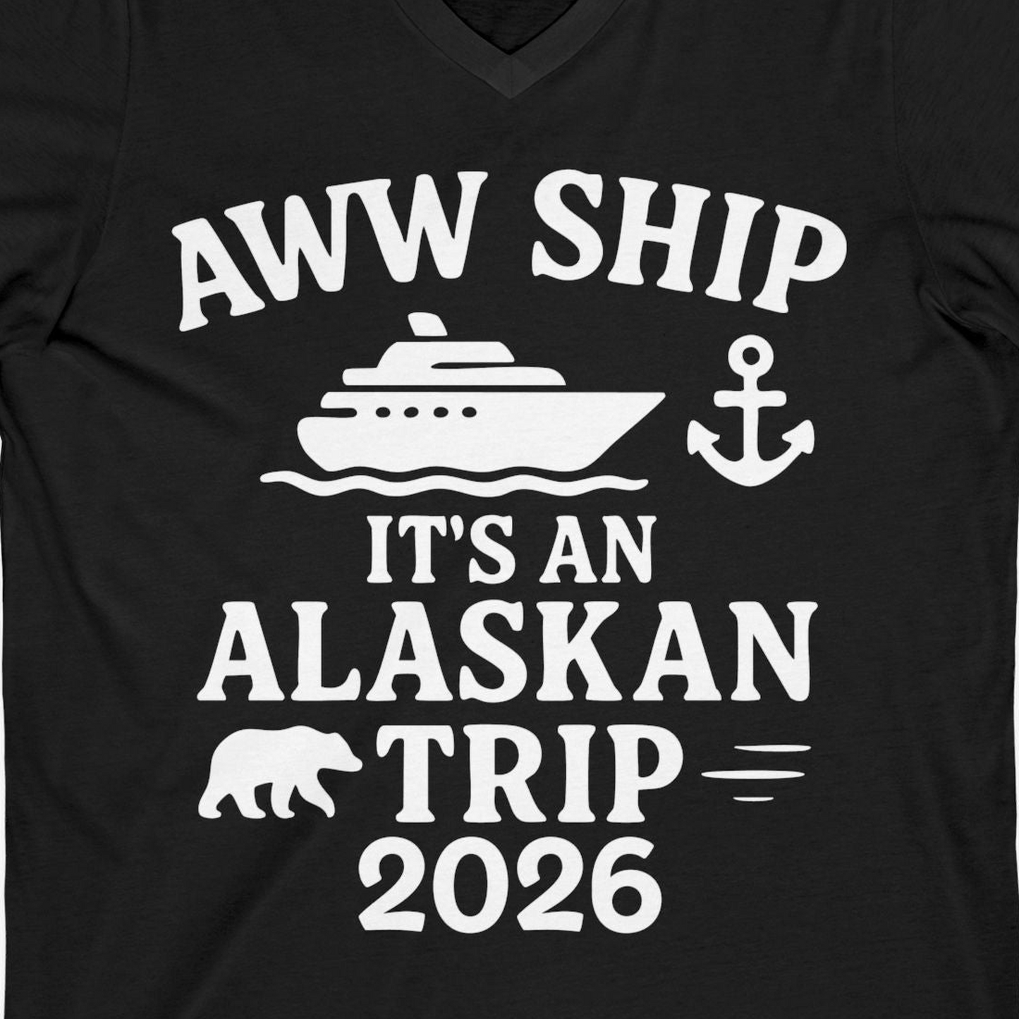 Alaska Cruise Shirt V-Neck Shirt – Black – Alaska Cruise Shirts Close Up