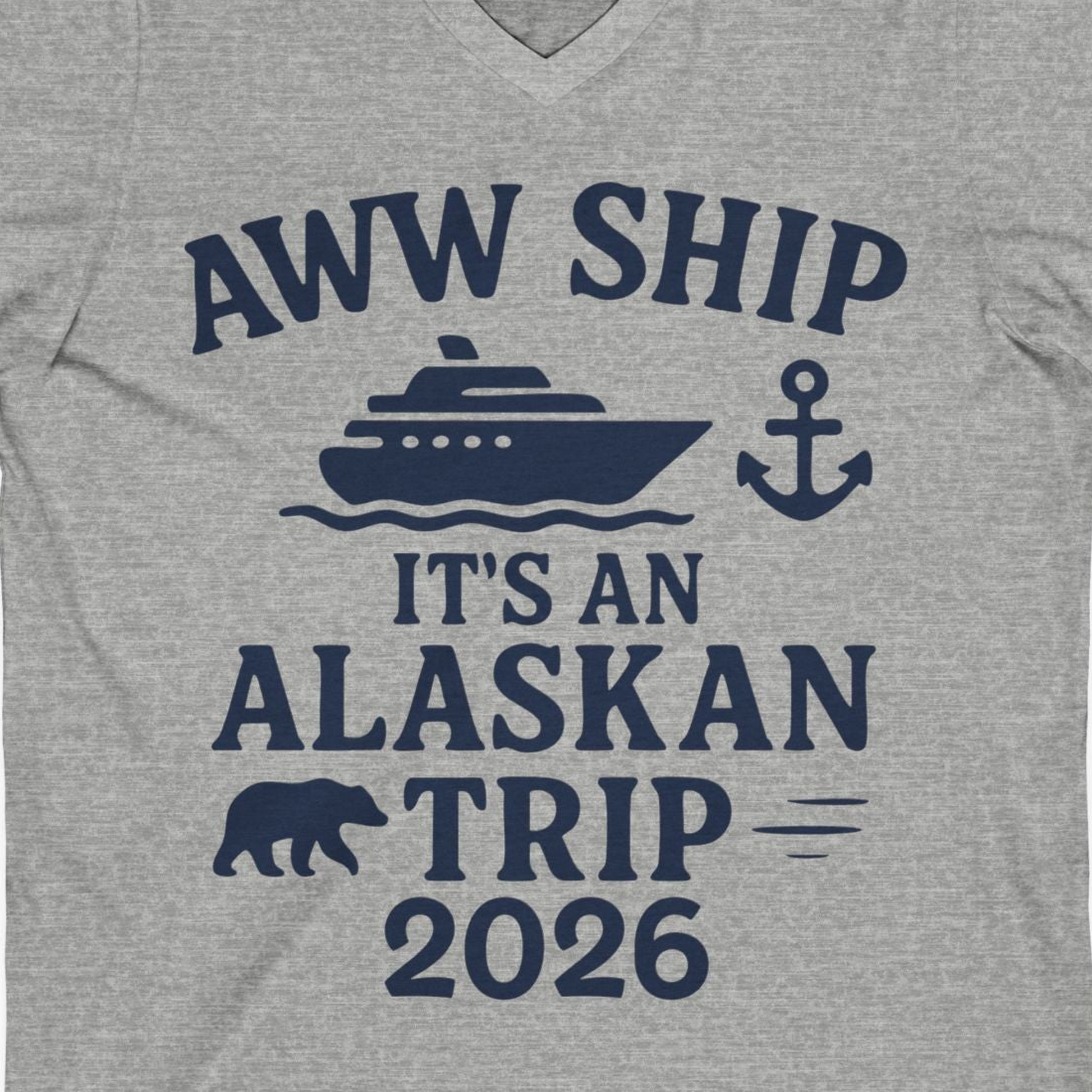 Alaska Cruise Shirt V-Neck Shirt – Athletic Heather – Alaska Cruise Shirts Close Up