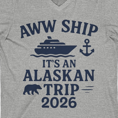 Alaska Cruise Shirt V-Neck Shirt – Athletic Heather – Alaska Cruise Shirts Close Up