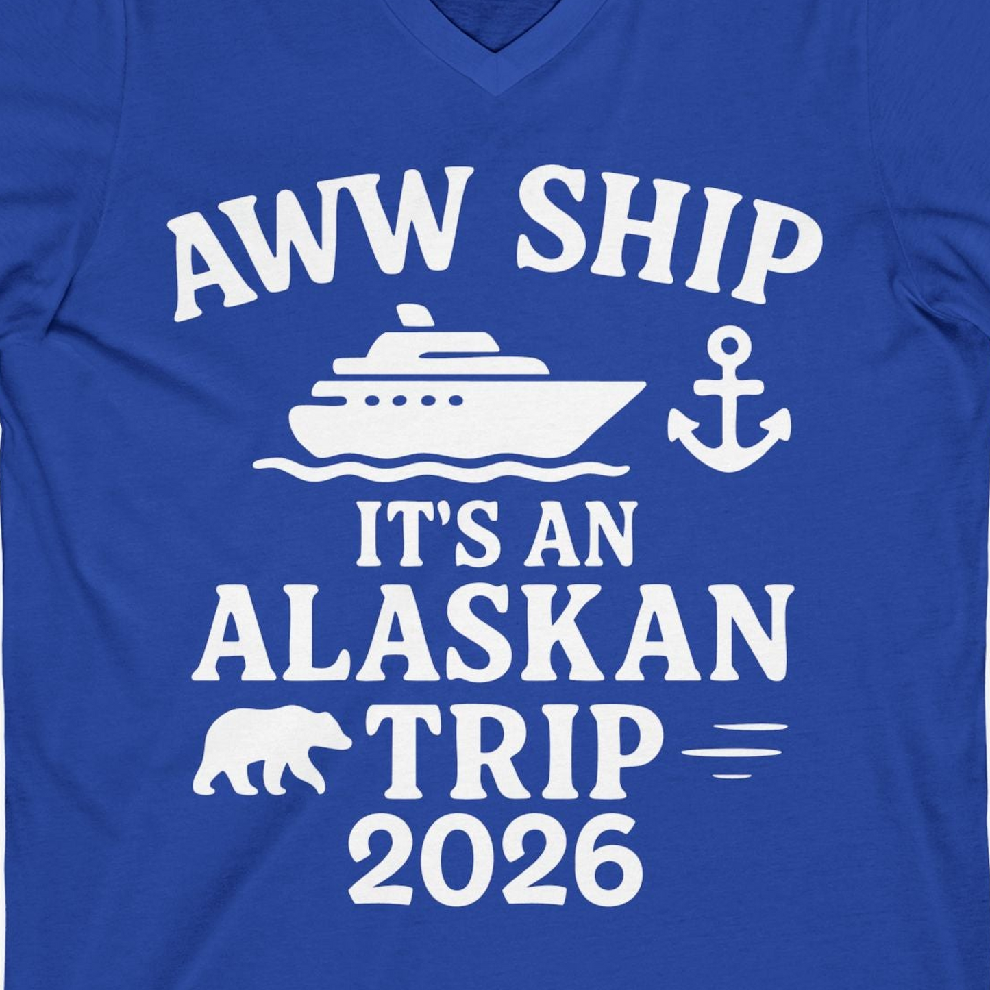 Alaska Cruise Shirt V-Neck Shirt – True Royal – Alaska Cruise Shirts Close Up