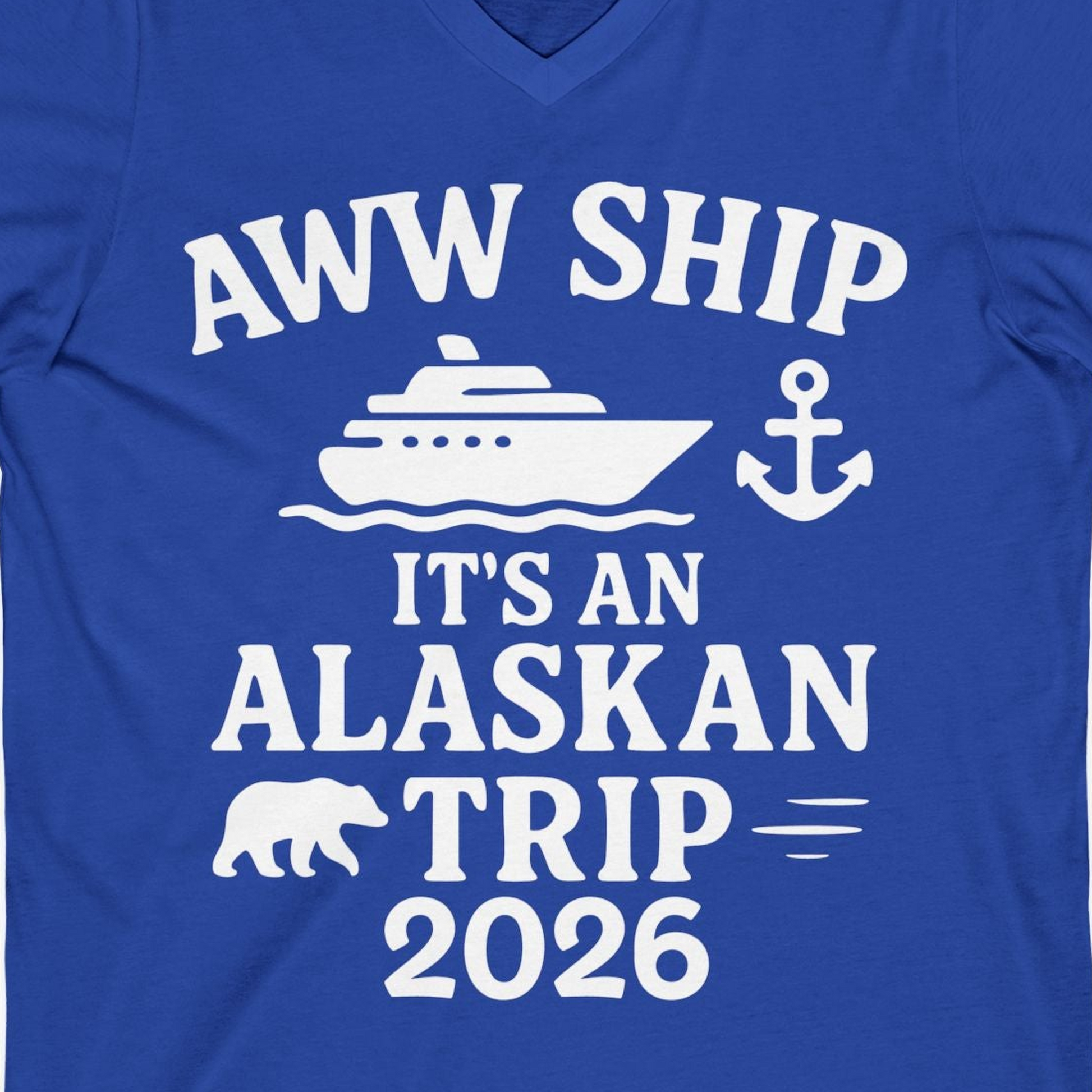 Alaska Cruise Shirt V-Neck Shirt – True Royal – Alaska Cruise Shirts Close Up