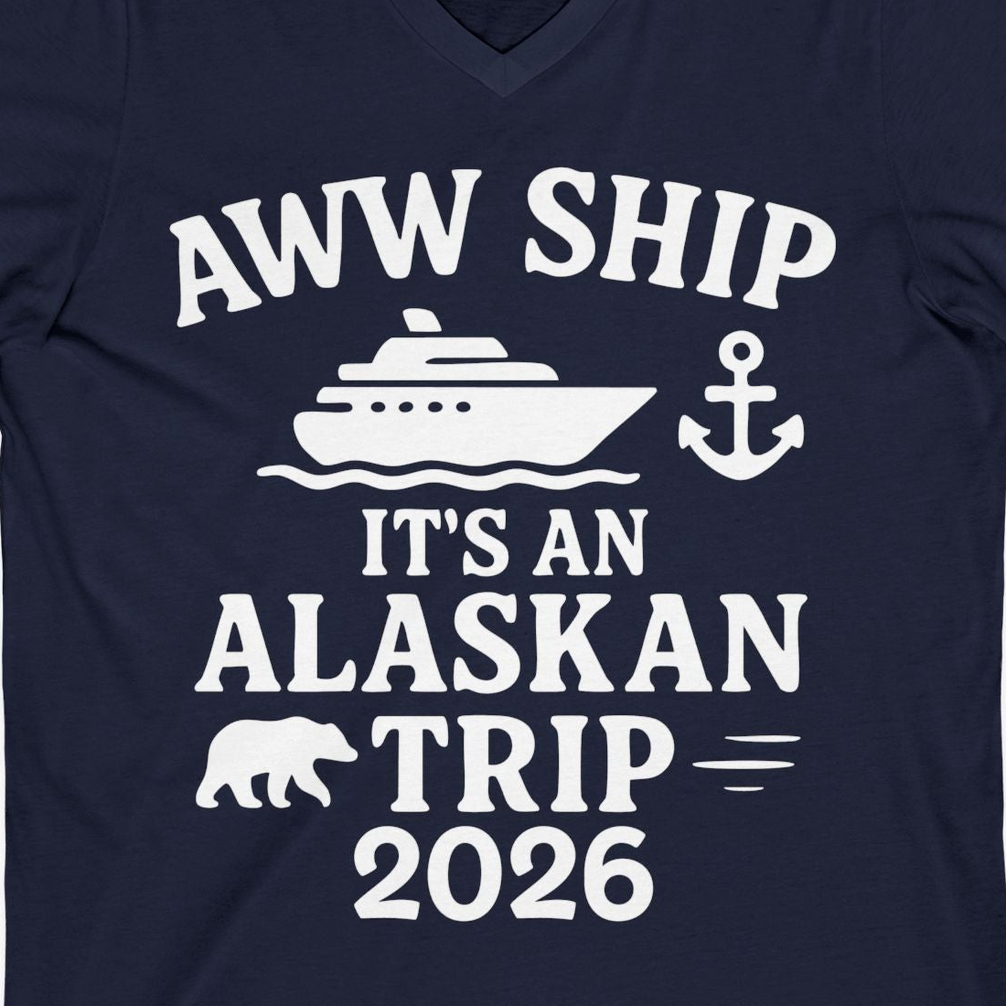 Alaska Cruise Shirt V-Neck Shirt – Navy – Alaska Cruise Shirts Close Up