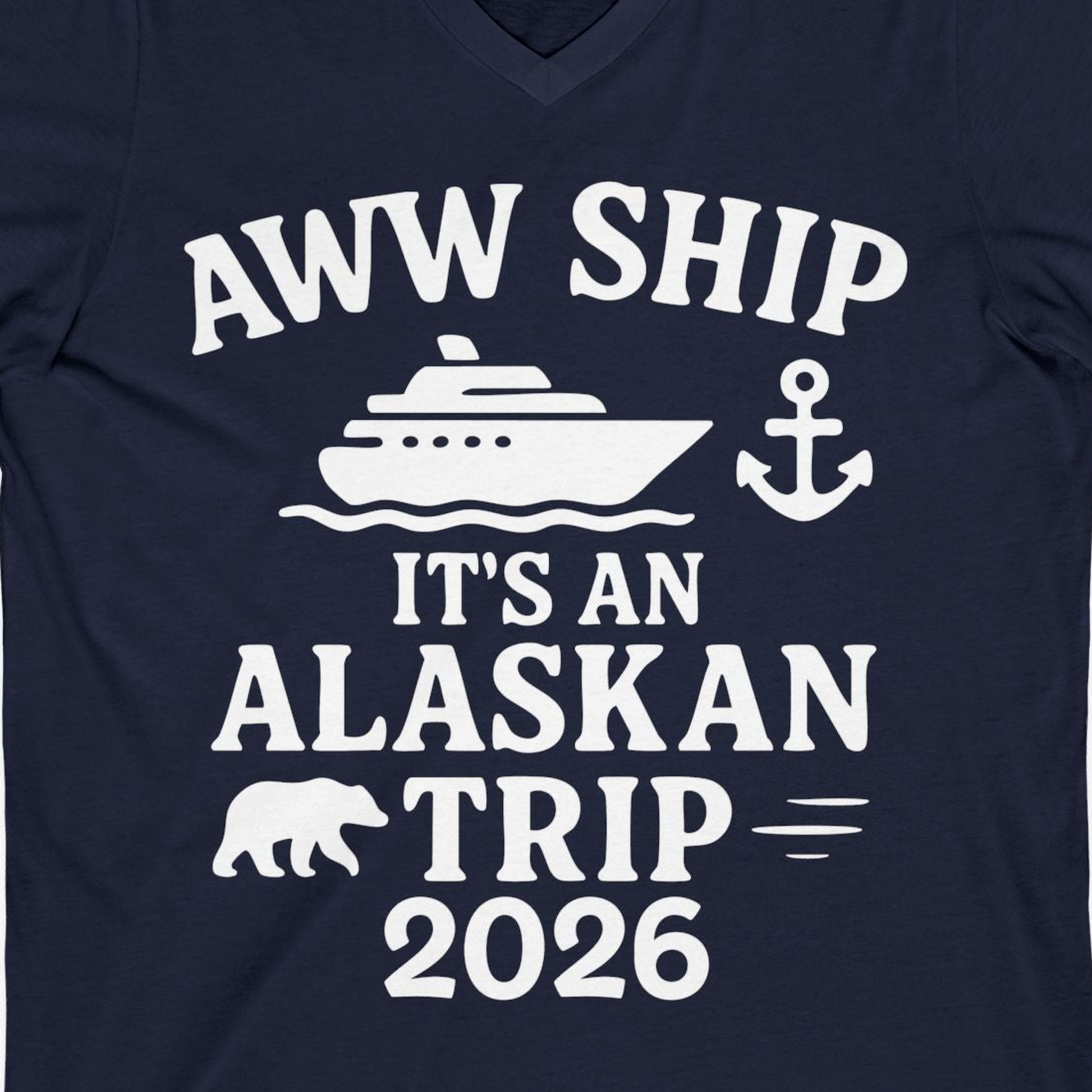 Alaska Cruise Shirt V-Neck Shirt – Navy – Alaska Cruise Shirts Close Up
