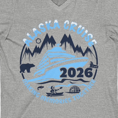Alaska Cruise 2026 Shirt V-Neck Shirt – Athletic Heather – Alaska Cruise Shirts Close Up