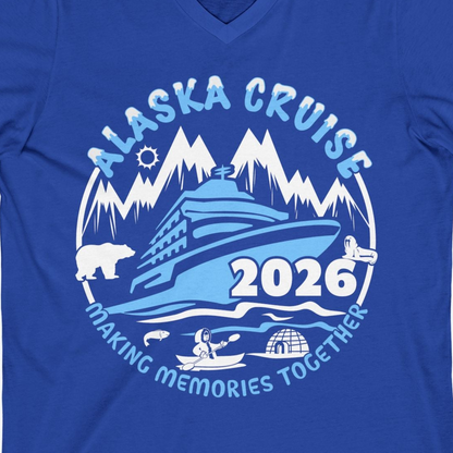 Alaska Cruise 2026 Shirt V-Neck Shirt – True Royal – Alaska Cruise Shirts Close Up