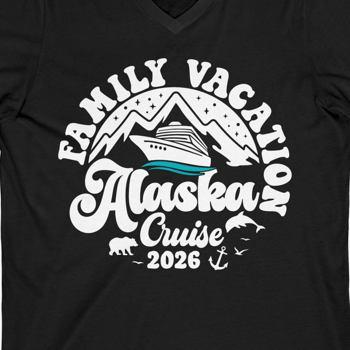 Alaska Family Cruise Shirt V-Neck Shirt – Black – Alaska Cruise Shirts Close Up