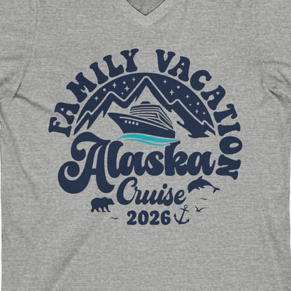 Alaska Family Cruise Shirt V-Neck Shirt – Athletic Heather – Alaska Cruise Shirts Close Up