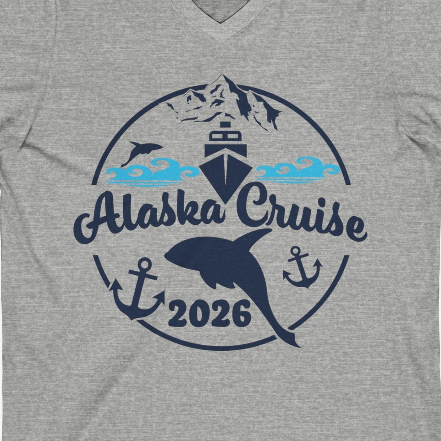 Alaska Cruise 2026 Shirt V-Neck Shirt – Athletic Heather – Alaska Cruise Shirts Close Up