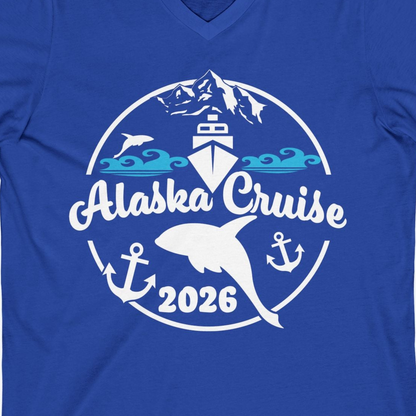 Alaska Cruise 2026 Shirt V-Neck Shirt – True Royal – Alaska Cruise Shirts Close Up