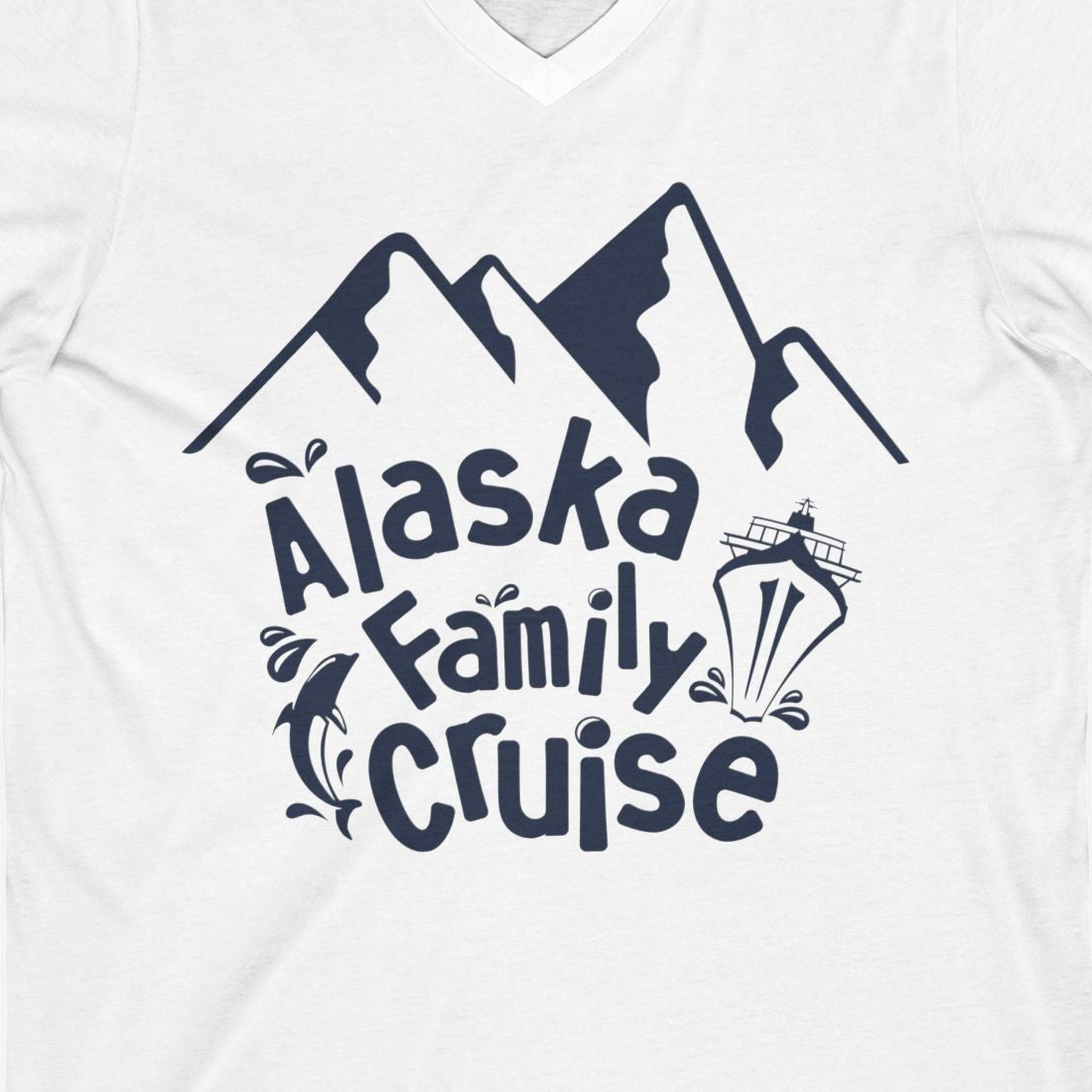 Alaska Family Cruise Adventure Shirt V-Neck Shirt – White – Alaska Cruise Shirts Close Up