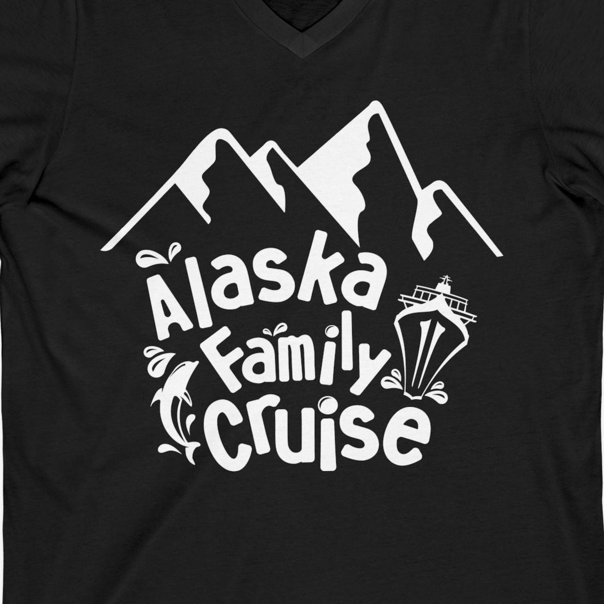 Alaska Family Cruise Adventure Shirt V-Neck Shirt – Black – Alaska Cruise Shirts Close Up
