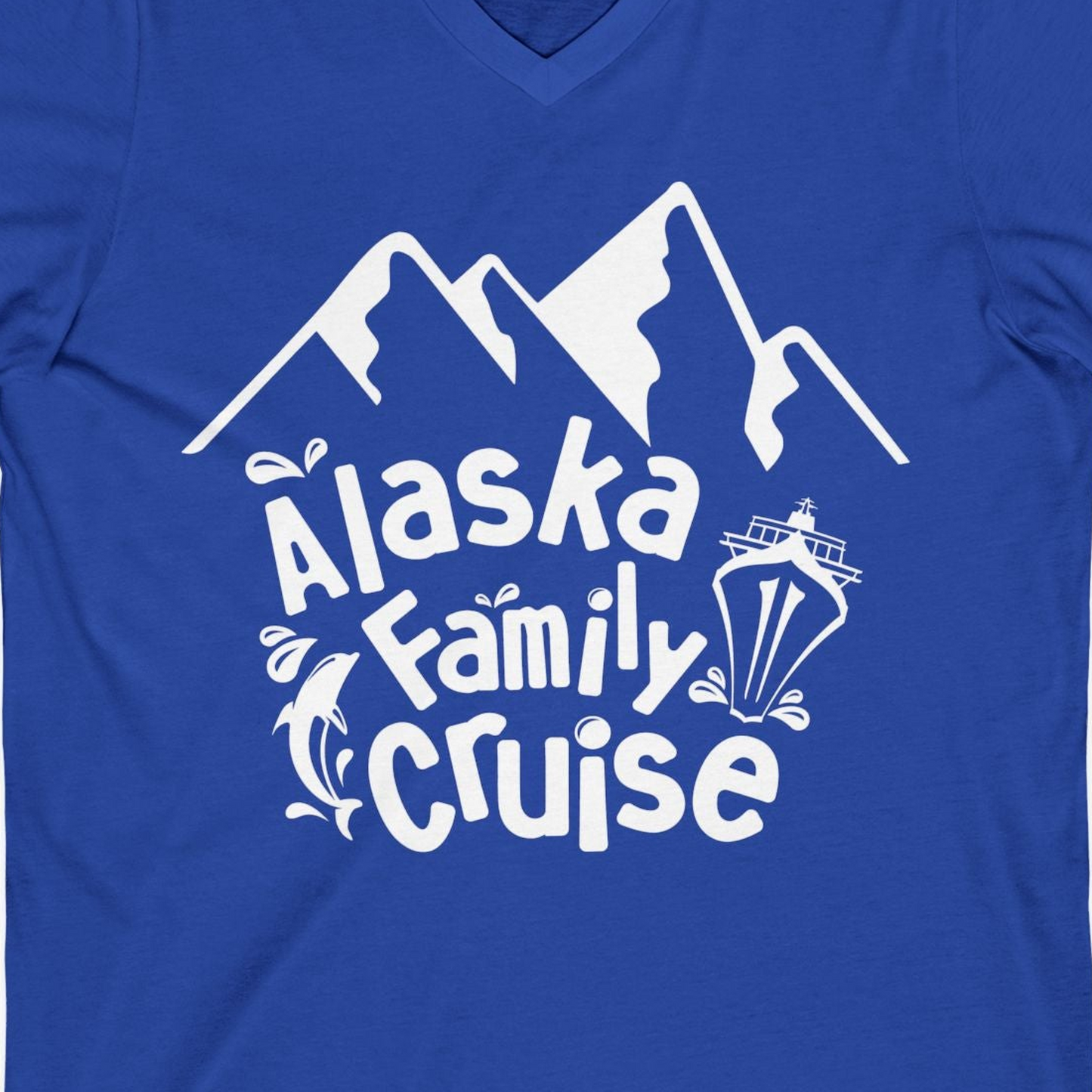 Alaska Family Cruise Adventure Shirt V-Neck Shirt – True Royal – Alaska Cruise Shirts Close Up