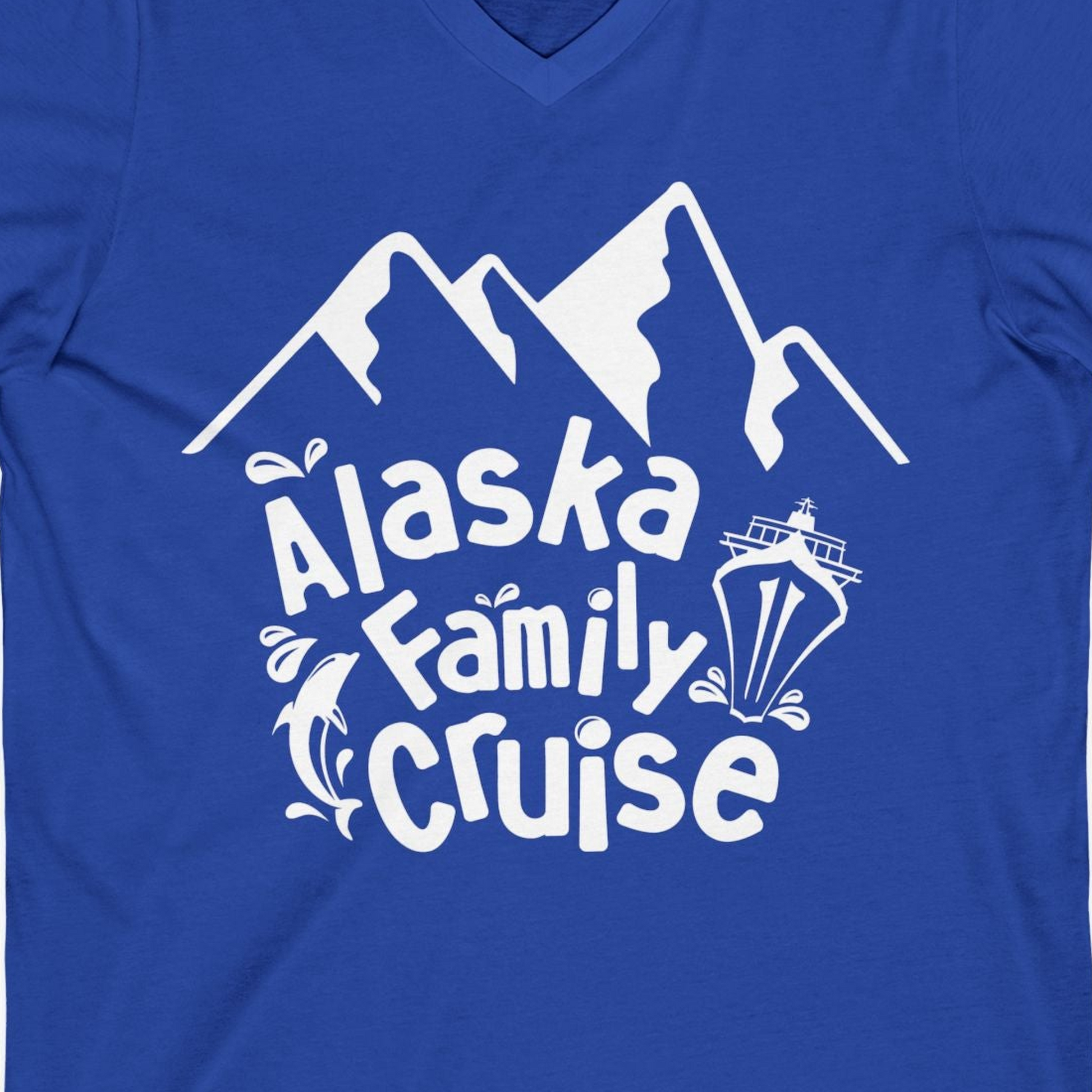 Alaska Family Cruise Adventure Shirt V-Neck Shirt – True Royal – Alaska Cruise Shirts Close Up