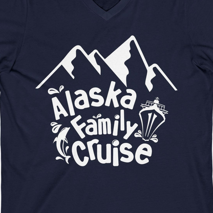 Alaska Family Cruise Adventure Shirt V-Neck Shirt – Navy – Alaska Cruise Shirts Close Up