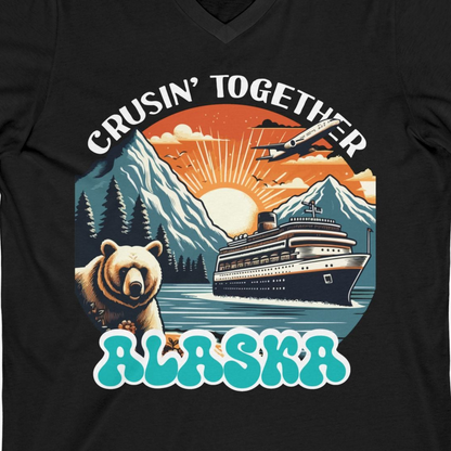 Alaska Cruise Shirt V-Neck Shirt – Black – Alaska Cruise Shirts Close Up
