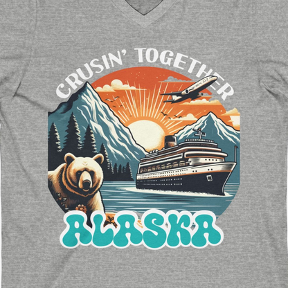 Alaska Cruise Shirt V-Neck Shirt – Athletic Heather – Alaska Cruise Shirts Close Up