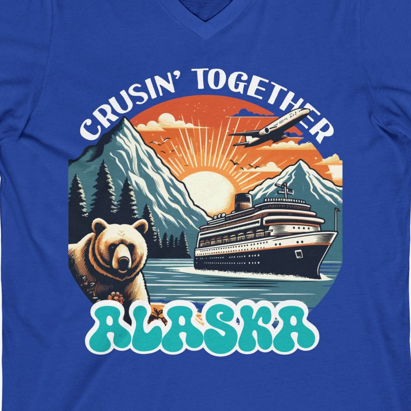 Alaska Cruise Shirt V-Neck Shirt – True Royal – Alaska Cruise Shirts Close Up
