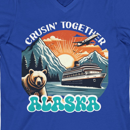 Alaska Cruise Shirt V-Neck Shirt – True Royal – Alaska Cruise Shirts Close Up