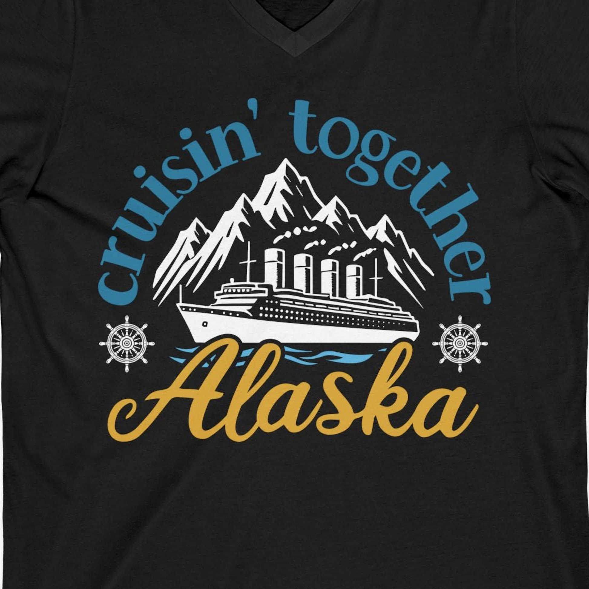 Alaska Cruise Adventure Shirt V-Neck Shirt – Black – Alaska Cruise Shirts Close Up