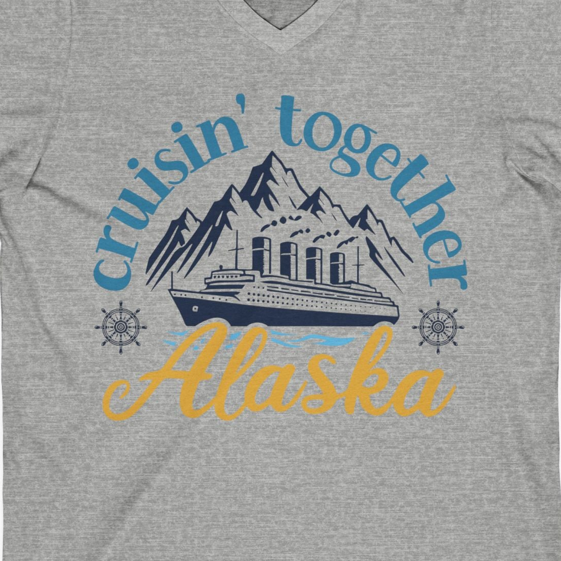 Alaska Cruise Adventure Shirt V-Neck Shirt – Athletic Heather – Alaska Cruise Shirts Close Up
