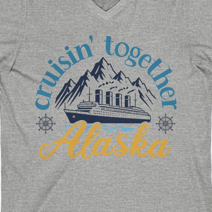Alaska Cruise Adventure Shirt V-Neck Shirt – Athletic Heather – Alaska Cruise Shirts Close Up