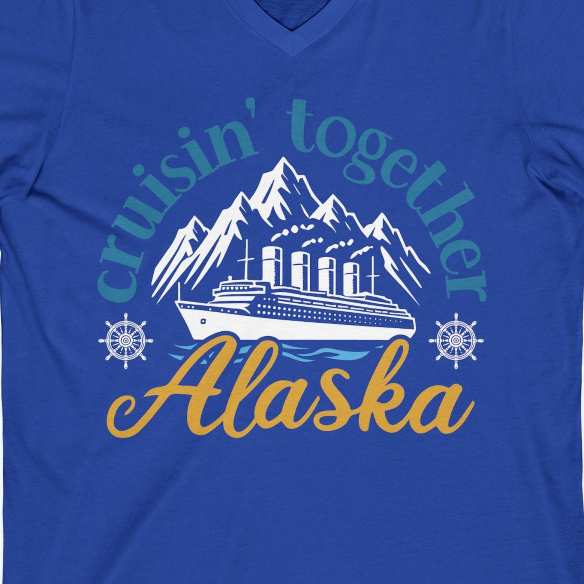 Alaska Cruise Adventure Shirt V-Neck Shirt – True Royal – Alaska Cruise Shirts Close Up
