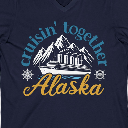 Alaska Cruise Adventure Shirt V-Neck Shirt – Navy – Alaska Cruise Shirts Close Up