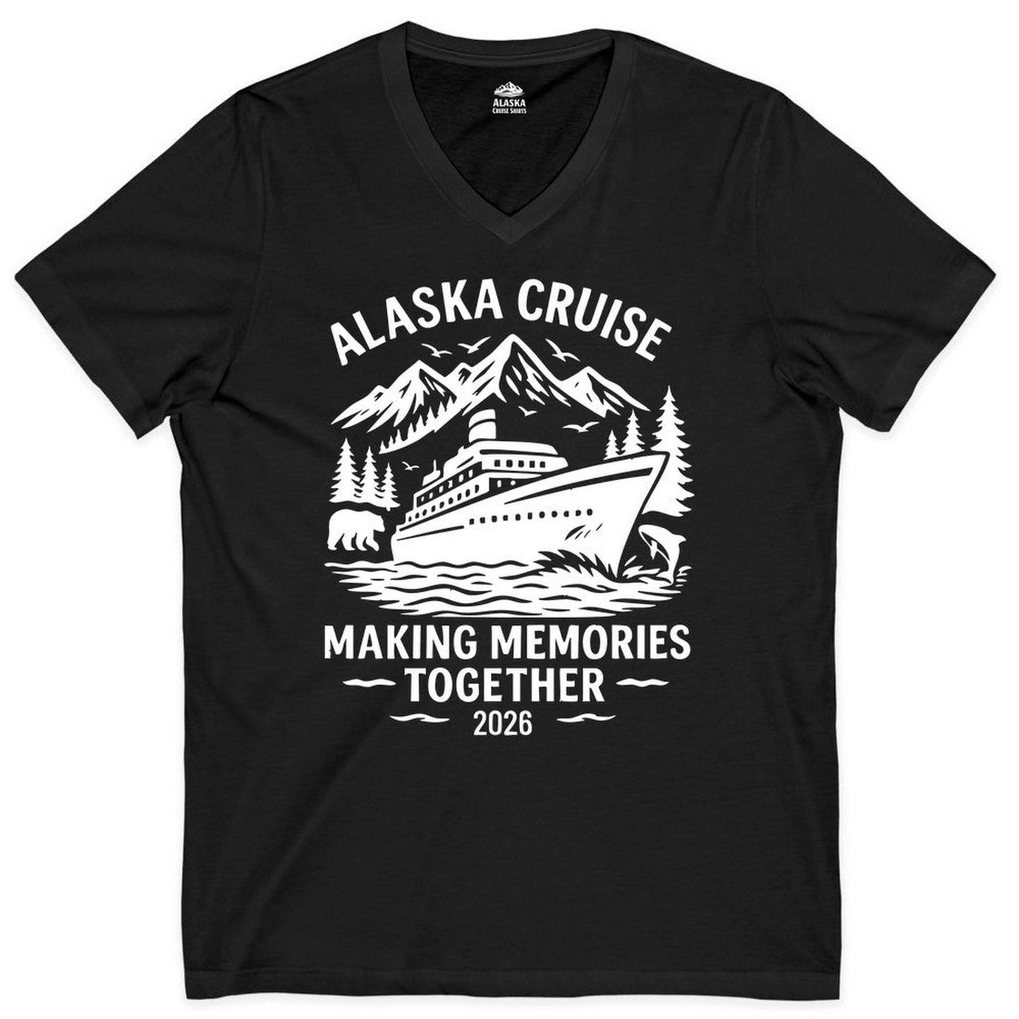 Alaska Cruise Shirt V-Neck Shirt – Black – Alaska Cruise Shirts Close Up