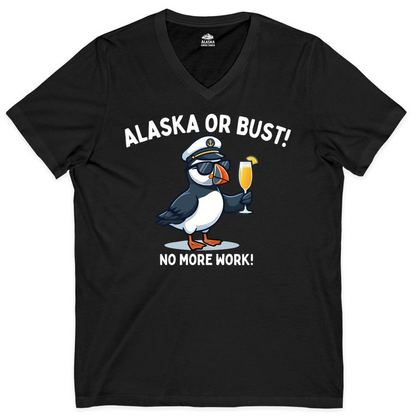 Funny Puffin Captain Alaska Cruise Shirt V-Neck Shirt – Black – Alaska Cruise Shirts Close Up