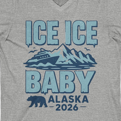 Ice Ice Baby Alaska Cruise Shirt V-Neck Shirt – Athletic Heather – Alaska Cruise Shirts Close Up