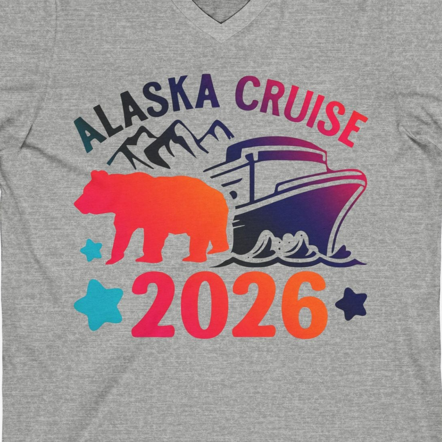 Alaska Cruise 2026 Shirt V-Neck Shirt – Athletic Heather – Alaska Cruise Shirts Close Up