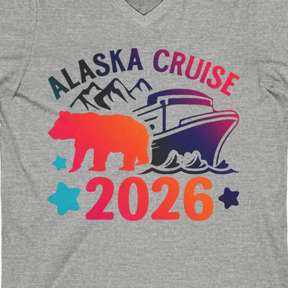Alaska Cruise 2026 Shirt V-Neck Shirt – Athletic Heather – Alaska Cruise Shirts Close Up