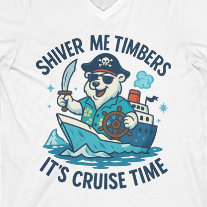 Funny Polar Bear Pirate Cruise Vacation Shirt V-Neck Shirt – White – Alaska Cruise Shirts Close Up