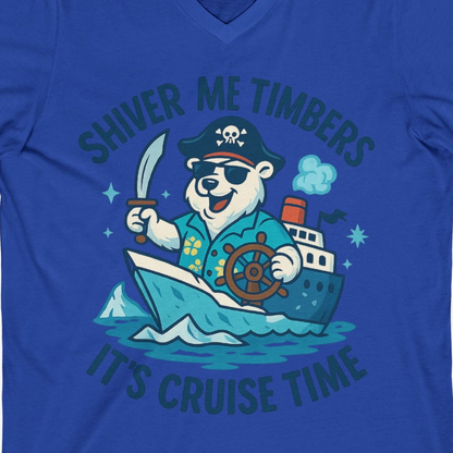 Funny Polar Bear Pirate Cruise Vacation Shirt V-Neck Shirt – True Royal – Alaska Cruise Shirts Close Up
