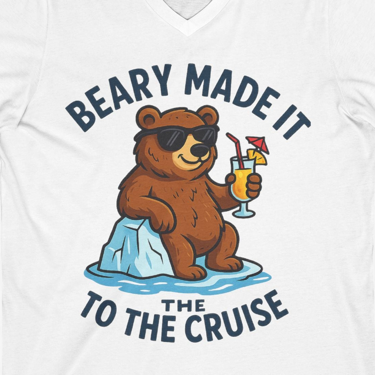 Funny Cruise Bear Shirt V-Neck Shirt – White – Alaska Cruise Shirts Close Up