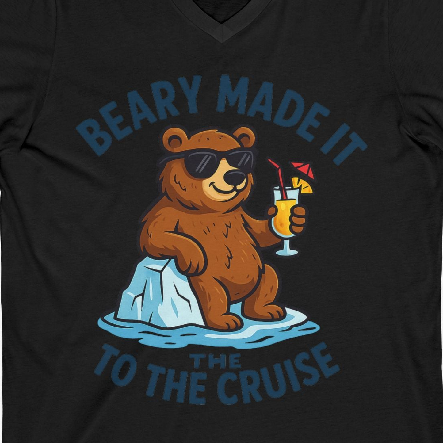 Funny Cruise Bear Shirt V-Neck Shirt – Black – Alaska Cruise Shirts Close Up