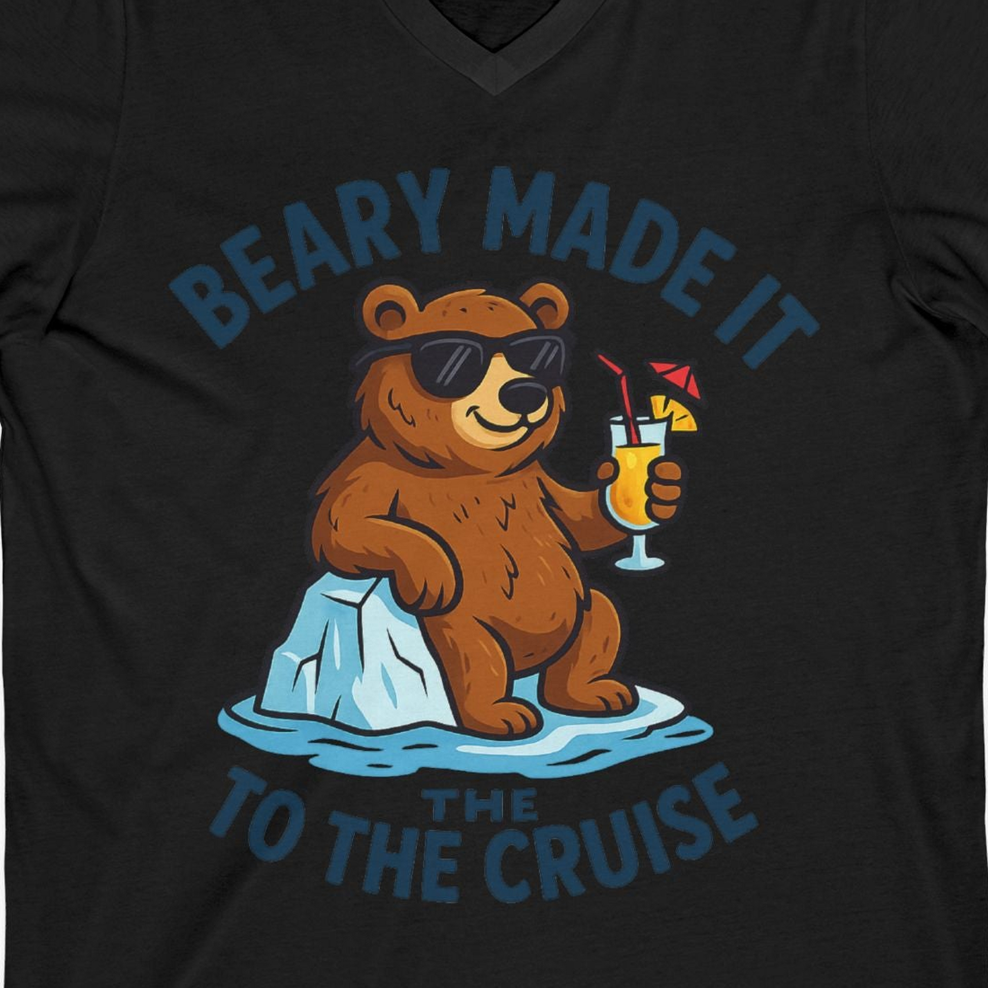Funny Cruise Bear Shirt V-Neck Shirt – Black – Alaska Cruise Shirts Close Up