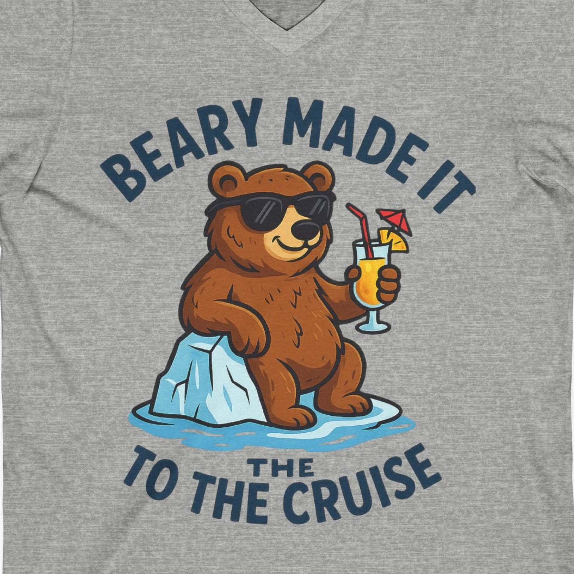 Funny Cruise Bear Shirt V-Neck Shirt – Athletic Heather – Alaska Cruise Shirts Close Up