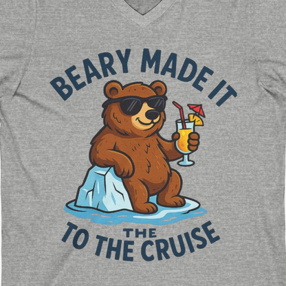 Funny Cruise Bear Shirt V-Neck Shirt – Athletic Heather – Alaska Cruise Shirts Close Up