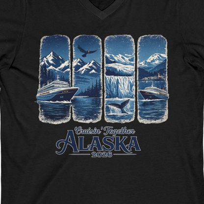 Alaska Cruise Adventure Shirt V-Neck Shirt – Black – Alaska Cruise Shirts Close Up