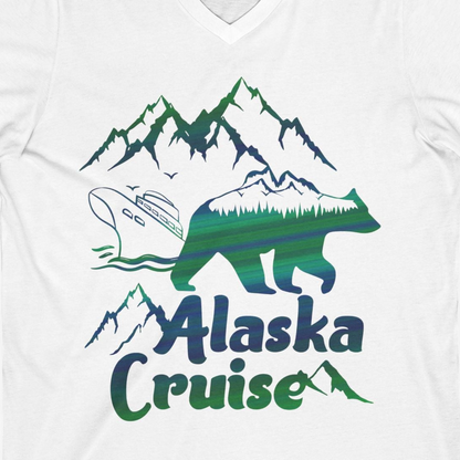 Alaska Cruise Bear Mountains Silhouette Shirt V-Neck Shirt – White – Alaska Cruise Shirts Close Up