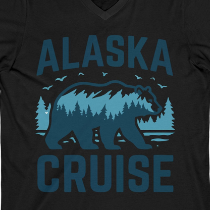 Alaska Cruise Shirt Bear Silhouette Forest Wildlife Nature Tee — V-Neck V-Neck Shirt – Black – Alaska Cruise Shirts Close Up