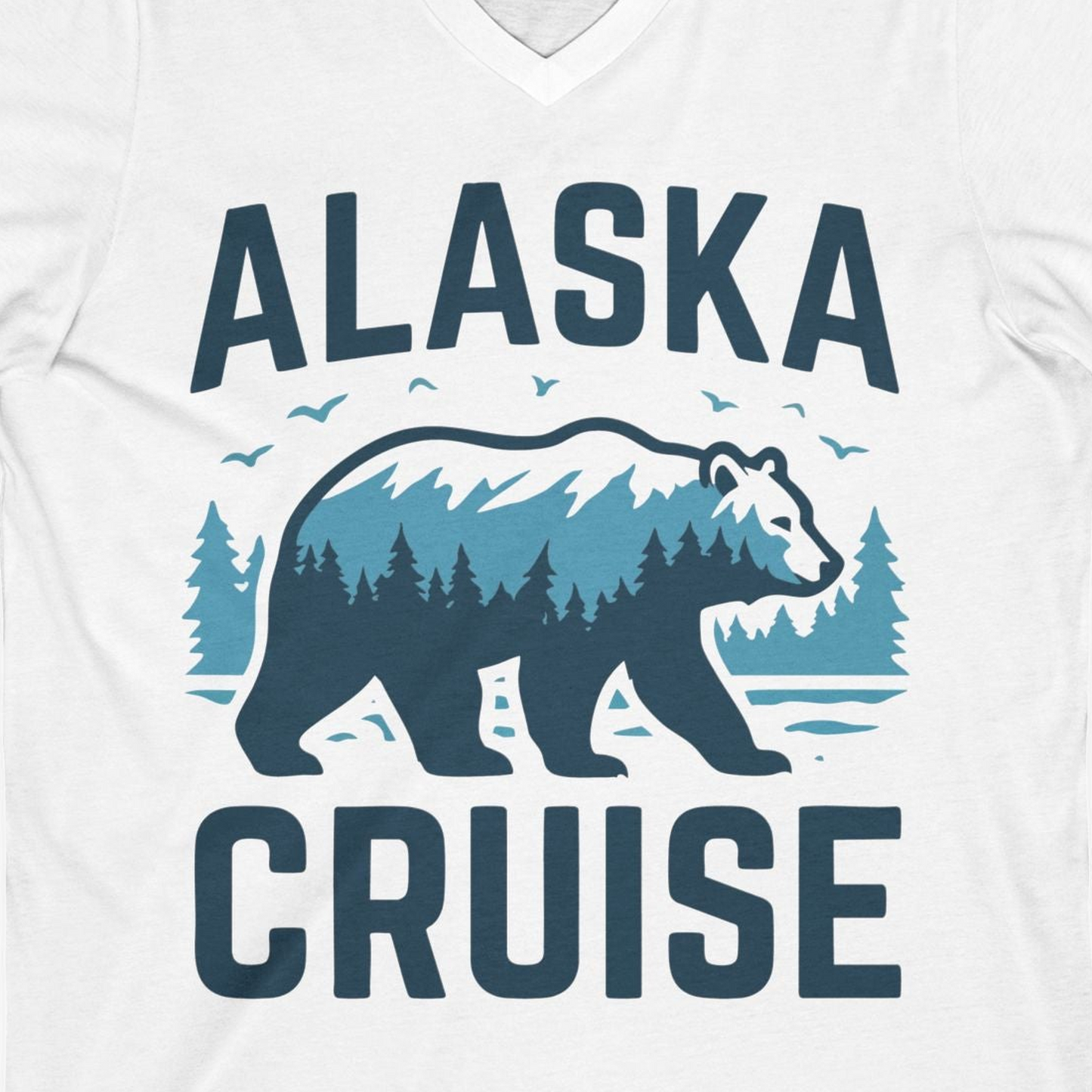 Alaska Cruise Shirt Bear Silhouette Forest Wildlife Nature Tee — V-Neck V-Neck Shirt – White – Alaska Cruise Shirts Close Up