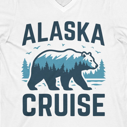 Alaska Cruise Shirt Bear Silhouette Forest Wildlife Nature Tee — V-Neck V-Neck Shirt – White – Alaska Cruise Shirts Close Up