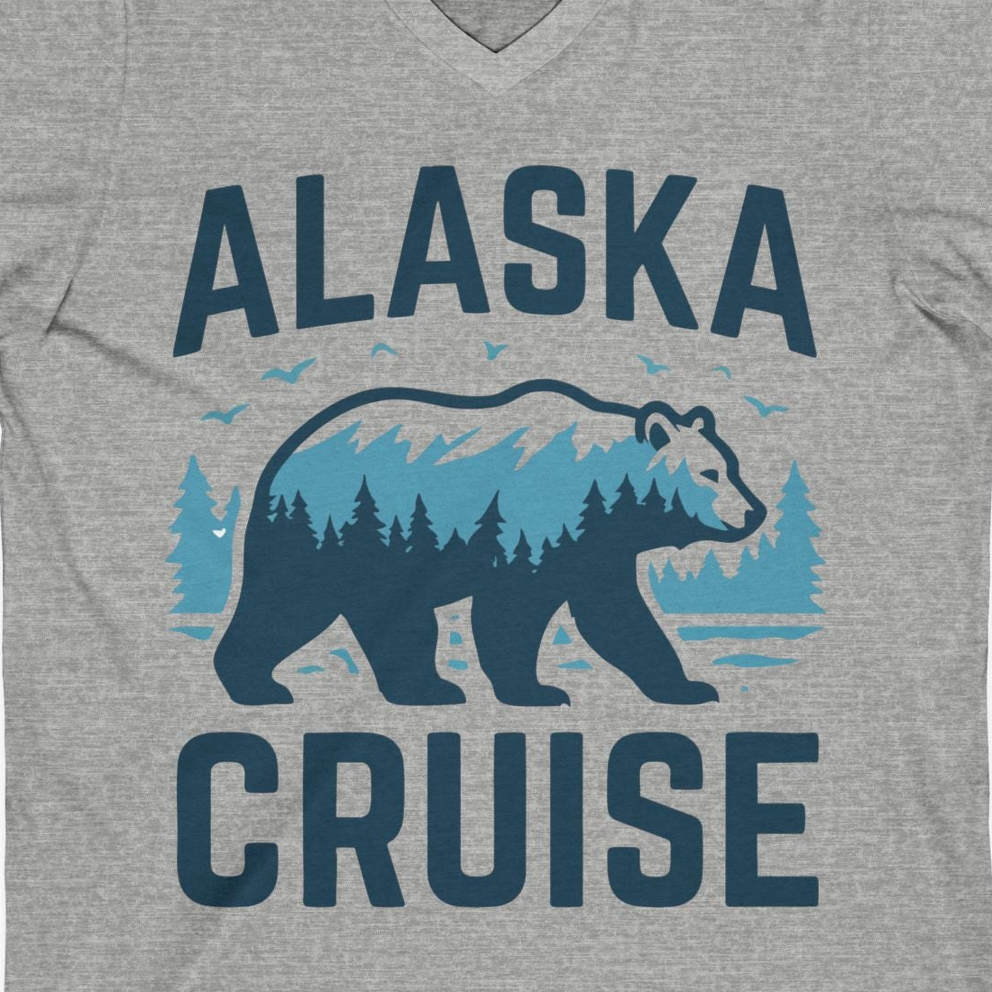 Alaska Cruise Shirt Bear Silhouette Forest Wildlife Nature Tee — V-Neck V-Neck Shirt – Athletic Heather – Alaska Cruise Shirts Close Up