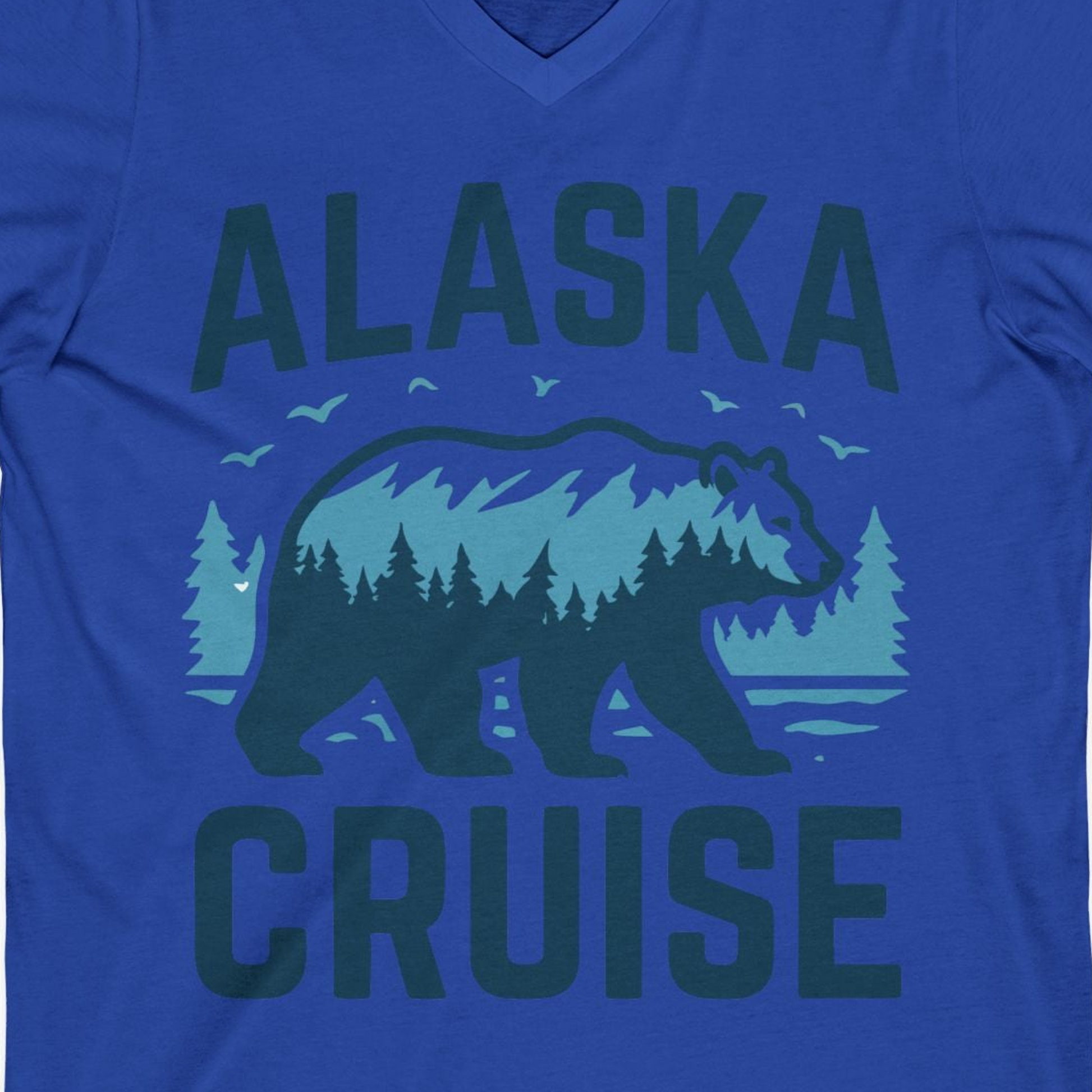 Alaska Cruise Shirt Bear Silhouette Forest Wildlife Nature Tee — V-Neck V-Neck Shirt – True Royal – Alaska Cruise Shirts Close Up