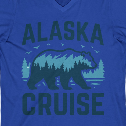 Alaska Cruise Shirt Bear Silhouette Forest Wildlife Nature Tee — V-Neck V-Neck Shirt – True Royal – Alaska Cruise Shirts Close Up