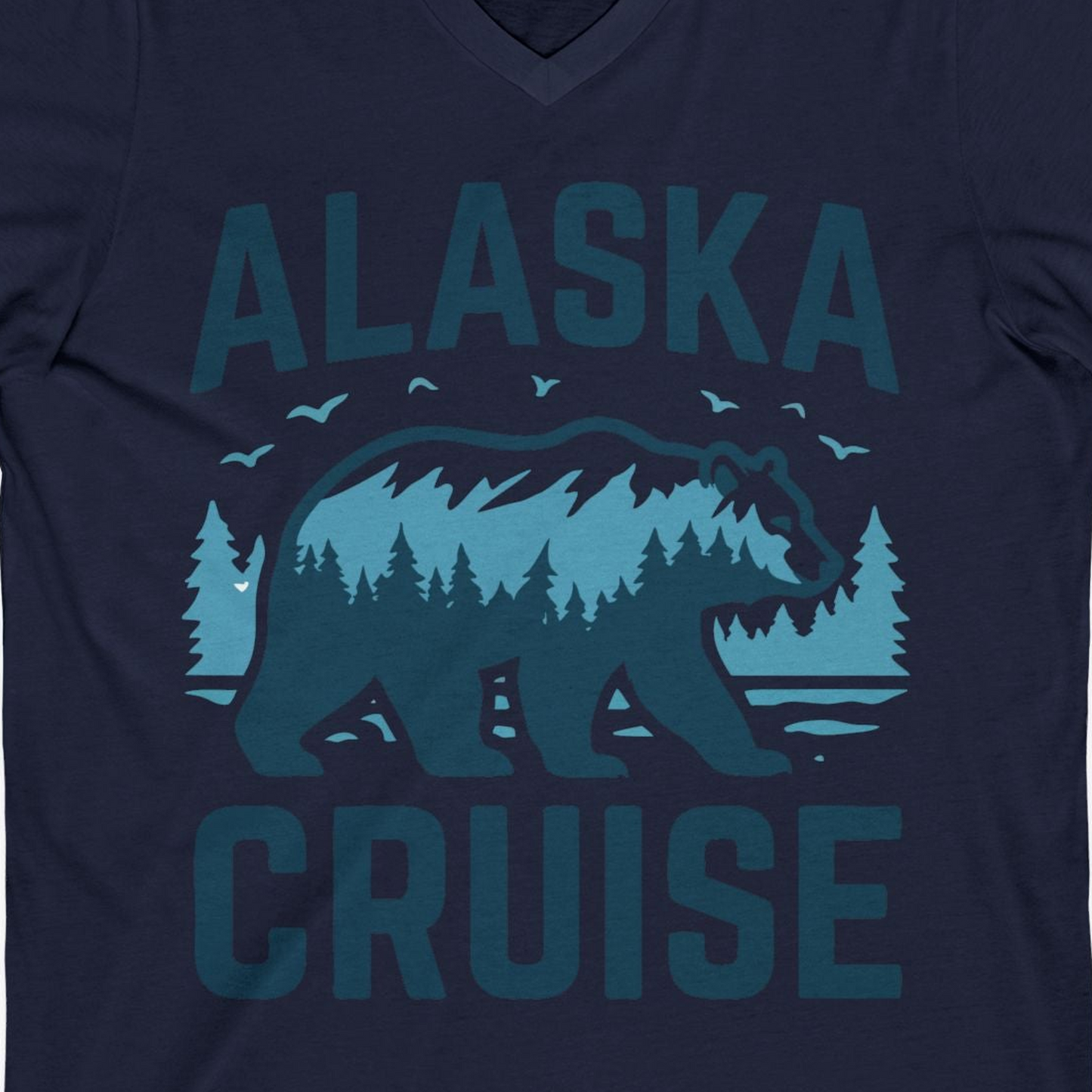 Alaska Cruise Shirt Bear Silhouette Forest Wildlife Nature Tee — V-Neck V-Neck Shirt – Navy – Alaska Cruise Shirts Close Up