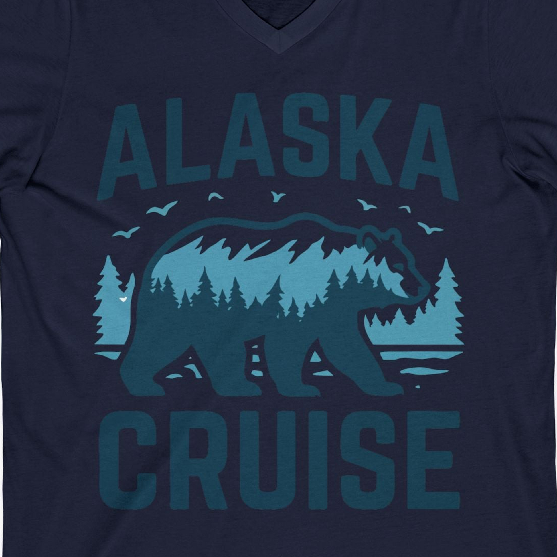 Alaska Cruise Shirt Bear Silhouette Forest Wildlife Nature Tee — V-Neck V-Neck Shirt – Navy – Alaska Cruise Shirts Close Up