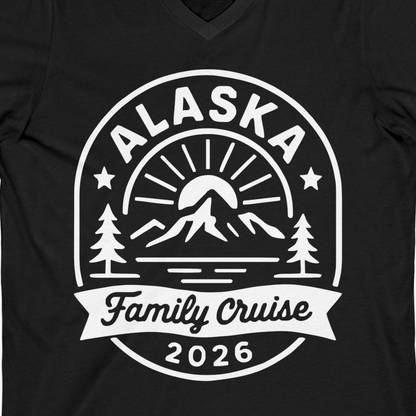 Alaska Family Cruise 2026 Mountain Nature Adventure Shirt — V-Neck V-Neck Shirt – Black – Alaska Cruise Shirts Close Up